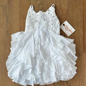 NWT KateMack Biscotti White Crochet Bodice Ruffle Dress 3t